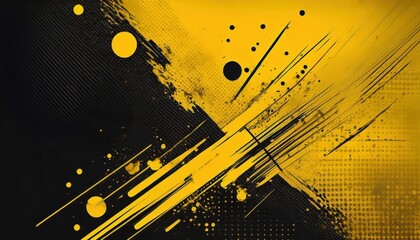 Poster - bold yellow and black abstract splatter design with diagonal stripes and halftone grid texture for dynamic poster, tech branding, sports banner, or web background

