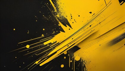 Poster - bold yellow and black abstract splatter design with diagonal stripes and halftone grid texture for dynamic poster, tech branding, sports banner, or web background

