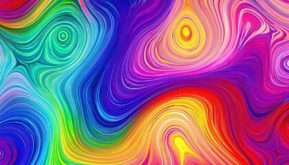 Poster -  vivid psychedelic swirl pattern in rainbow gradient with fluid abstract texture and neon color flow for web design, poster, branding, digital art background or motion graphics element