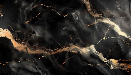 Poster -  luxurious black marble texture with golden metallic veins and shimmering highlights ideal for branding, packaging, print design, web backgrounds, or digital art