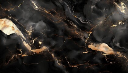 Poster -  luxurious black marble texture with golden metallic veins and shimmering highlights ideal for branding, packaging, print design, web backgrounds, or digital art