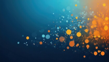 Poster -  vibrant glowing orange and blue bokeh spheres on a dark blue gradient background for abstract digital design, branding, banner, or modern web layout