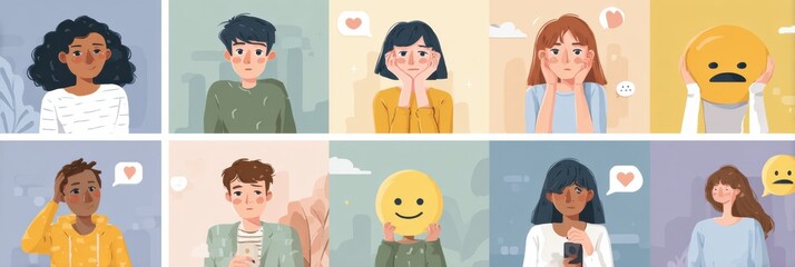 Poster - Emotional Check-In Guide Showcases Diverse Individuals Expressing Various Feelings in a Colorful and Engaging Layout