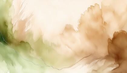 Poster -  soft green and beige watercolor texture with organic flowing gradients and natural brush strokes, ideal for web design, packaging, branding, and background use