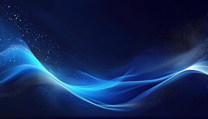Poster -  abstract digital wave of flowing neon blue light and fine particles on a dark background for futuristic web design, branding, wallpaper, and tech themed visual art
