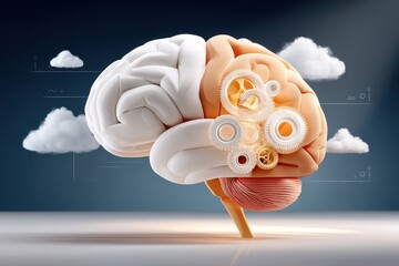 Poster - Conceptual brain displaying interconnected gears representing thought processes and intellect