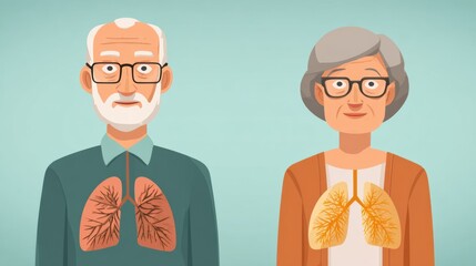 Poster - Visual Chart Illustrating Early Symptoms of Lung Cancer in Older Adults With Detailed Lung Diagrams and Diverse Representations