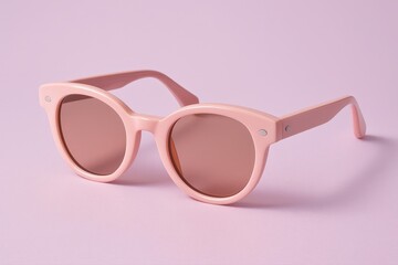 Poster - Stylish pastel pink sunglasses on a matching light pink background creating a monochromatic and aesthetic minimalist scene for summer fashion accessory ideas.