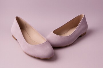 Poster - Elegant lavender suede ballet flats on a matching background, showcasing style, comfort, and refined simplicity for the modern woman, ideal for everyday wear.