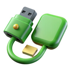 Poster - 3d rendered green usb drive with gold chip isolated on transparent background