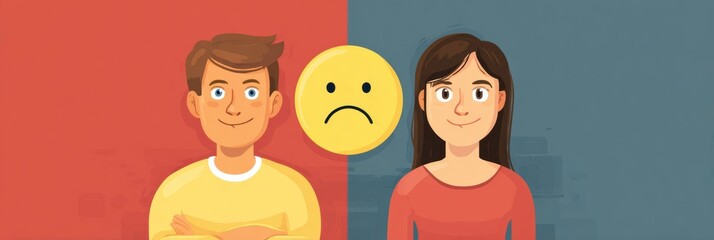 Aufkleber - Understanding the Difference Between Emotion and Reaction With a Clean Side-By-Side Infographic Layout Depicting Two Characters