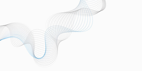 Poster - Abstract modern minimalist style design featuring flowing blue lines wavy pattern light against a clean white background.