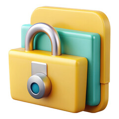 Fototapete - 3d rendered padlock securing data files isolated on transparent background