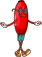 Poster - Cartoon groovy barberry berry character. Isolated vector red funky and hippie fruit with smiling face and trendy sunglasses. Retro y2k food personage wearing vintage sneakers, exuding funky vibes