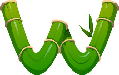 Fototapete - Garden bamboo plant font letter W. Tropical forest bamboo kids ABC font symbol, China garden plant isolated cartoon vector English alphabet typeface element. Asian forest nature and eco typeset sign