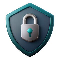 Fototapete - 3d rendered secure shield with padlock isolated on transparent background