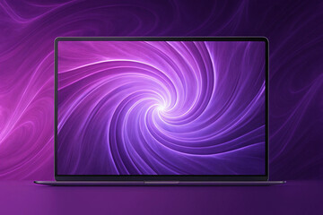 Poster - Modern Laptop Displaying Abstract Purple Swirl Design