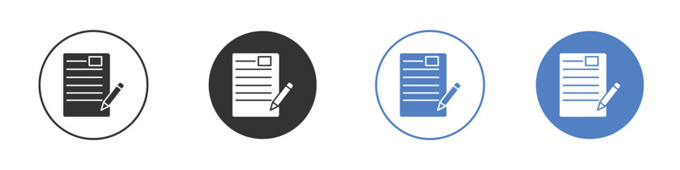 Registration paper icon collection for app in black and blue colors