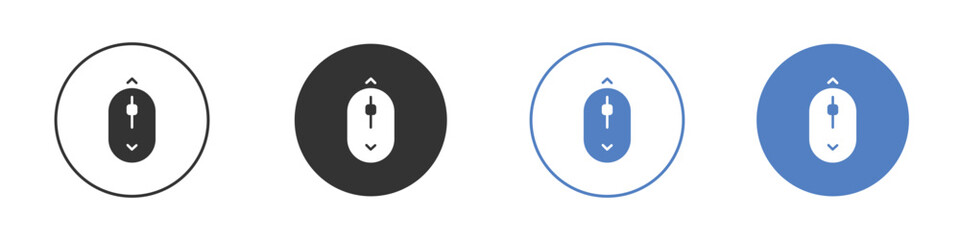 Scroll down computer mouse icon collection for app in black and blue colors