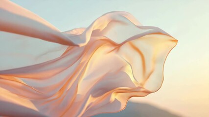 Poster - Flowing sheer fabric in sunlight with warm tones at sunrise, abstract art concept