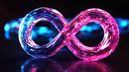 Poster - Glowing glass infinity symbol with neon lights on a dark background, digital art