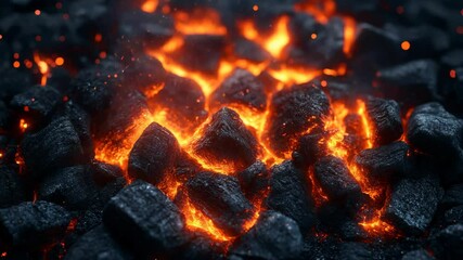 Poster - Glowing hot coals with vivid orange flames in a close-up, fiery heat concept