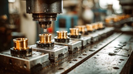 Poster - CNC tools aligned neatly next to gold and silver ring materials in workshop