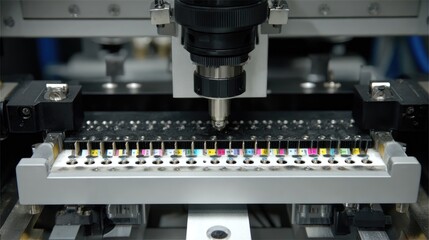 Poster - Engraving unit processing nameplate with precision-guided laser path
