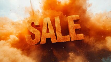 Fototapete - Explosive orange powder blast forming the word 'sale' in dynamic typography