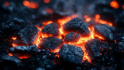 Poster - Glowing embers in a charcoal fire pit emitting intense heat and light
