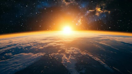 Poster - Sunrise over earth from space with vibrant colors and stars, cosmic scenery