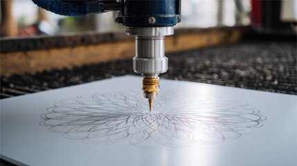 Poster - Precision CNC milling machine carving out custom pendant design from metal sheet