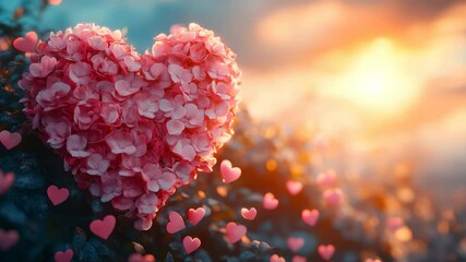 Aufkleber - Heart made of pink flowers at sunrise conveying love and tranquility