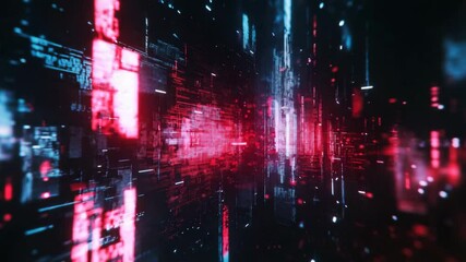 Aufkleber - Digital cityscape with glowing red and blue lights, 3d futuristic illustration