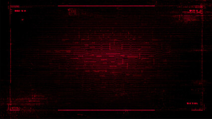 Poster - Red hud background glitch vector for technology concept. Abstract high tech data display with digital error lines, futuristic interface.