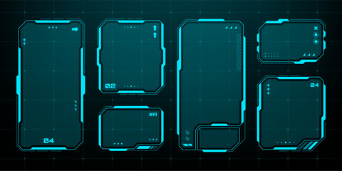 Poster - Collection of futuristic hud vector frames for ui design. Modern interface graphic element for gaming, data display.