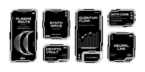 Poster - Heads up display vector graphics with futuristic computer screens for virtual reality and game user interface.