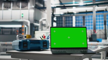 Poster - green screen mockup in photovoltaics industrial facility for plant performance, producing solar pane
