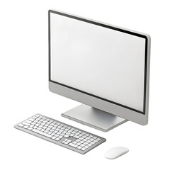 Poster - Silver Desktop Computer Keyboard Mouse Blank Screen Isometric View