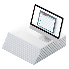 Poster - White Desktop Computer Showing Website Document Icon on Stack of Papers