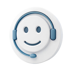 Poster - White Smiley Face 3 D Icon Wearing Blue Headset happy