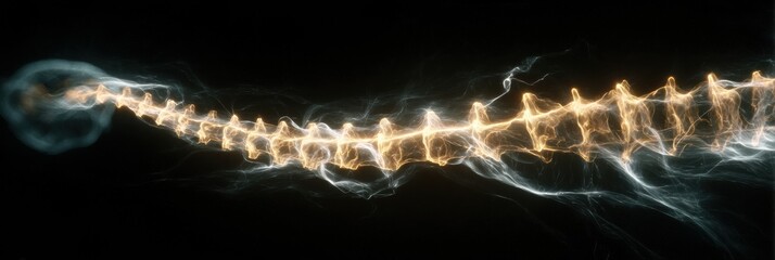 Poster - Dynamic Energy Line Tracing From the Spine to the Brain With Glowing Light Effects on a Dark Background