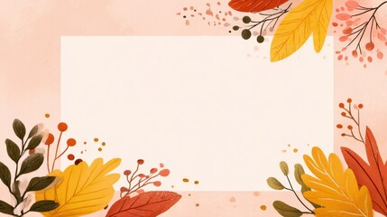 Poster - Fall-themed Blank Presentation Template Layout Featuring Autumn Leaves and Floral Decorations for Creative Projects