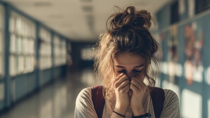 Poster - Chronic Bullying Leads to Emotional Distress in a Young Student in a School Hallway During Daytime