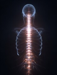 Poster - Dynamic Energy Line Tracing up the Spine to the Brain With Glowing Light Effects in a Dark Background