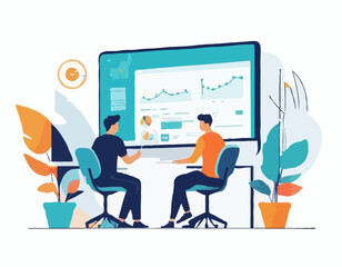 web design and web application design process concept. with a web designer and developer programmer team working together. flat vector illustration design