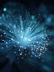 Leinwandbilder - Glowing Fiber Optic Cable Cluster Representing Nerve Overload in a Dark Environment