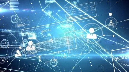 Poster - Translucent data panels drifting into blue void, icons pulsing and linking to map network growth