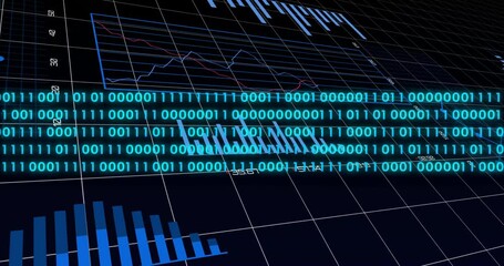 Poster - Camera panning revealing 3D data view while teal binary digits streaming for live data update