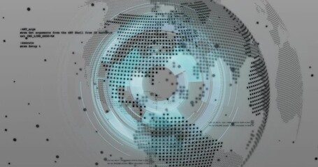 Fototapete - Initial dot map fading initiating cyan rings pulsing around dotted globe to visualize data flow